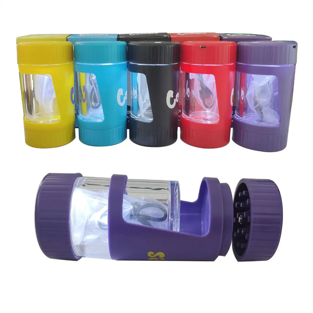 Wholesale 150ml Glass Colorful Lid LED Light Herb Smoking Cute Tobacco Stash Containers Herb Glass Jars for Weed