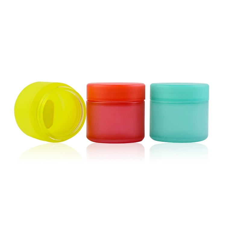 60ml 2oz Smell Proof Colorful 3.5g Weed Glass Jar with Electroplating Match Color Child Resistant Matte Cap Wide Mouth